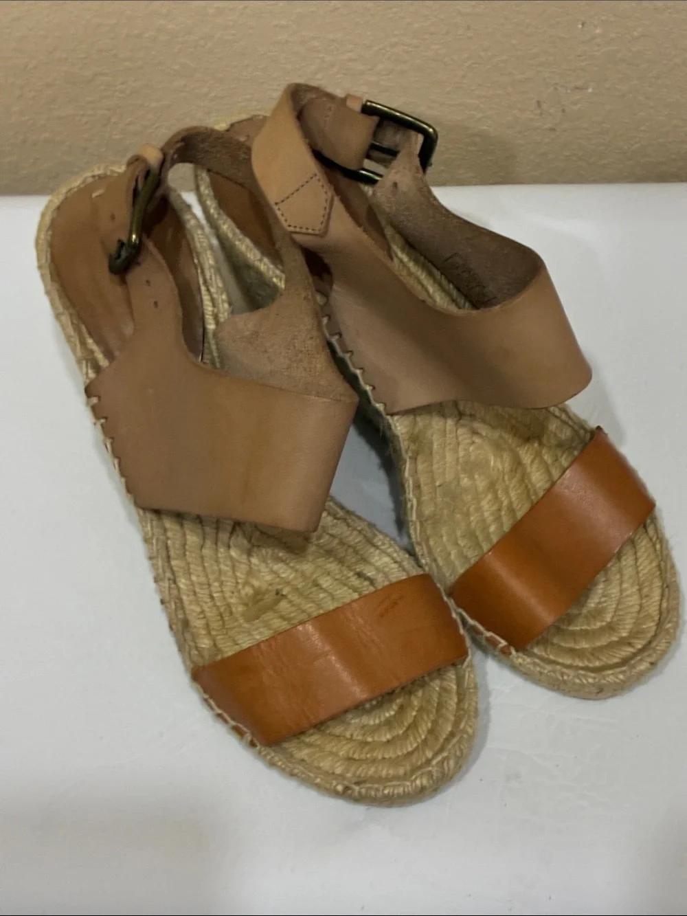 Soludos Two-Tone Brown Tan Espadrille Wedge Sandals
